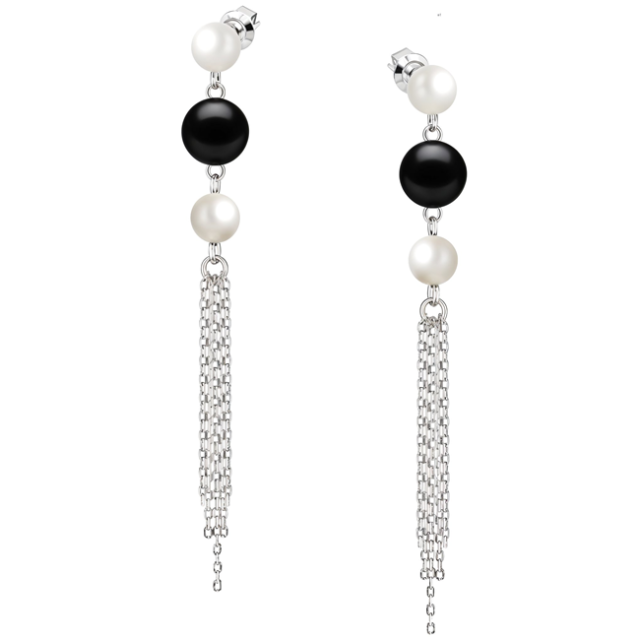 Cercei Lungi - Perle Black &amp; White