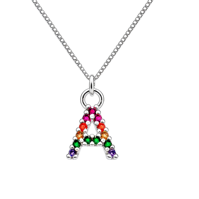 Colier litera A -  Zirconii Multicolore