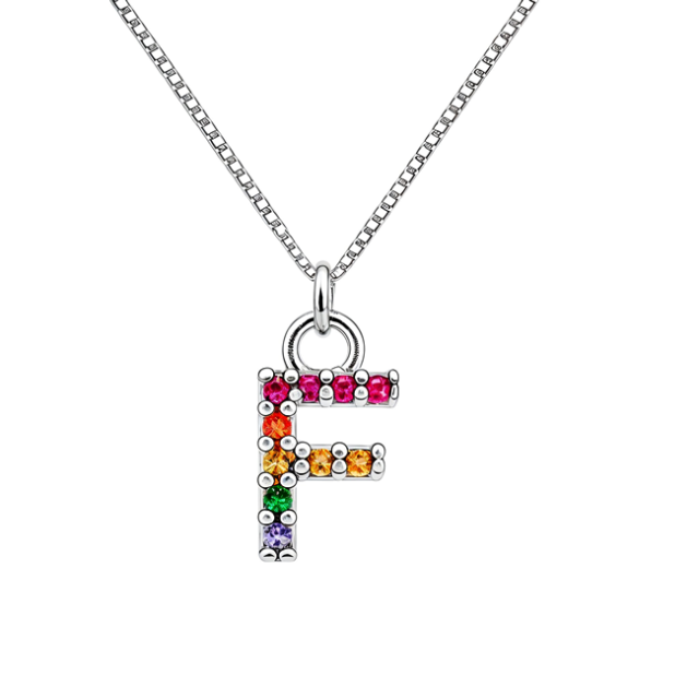 Colier litera F -  Zirconii Multicolore