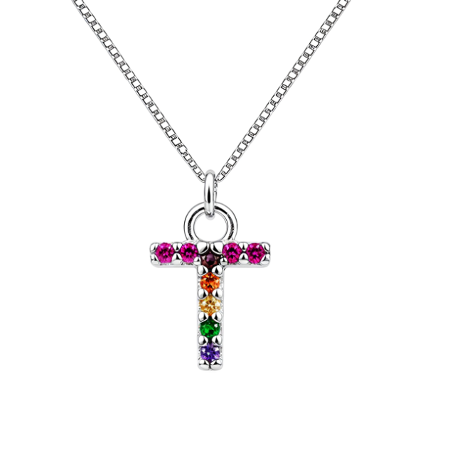 Colier litera T -  Zirconii Multicolore